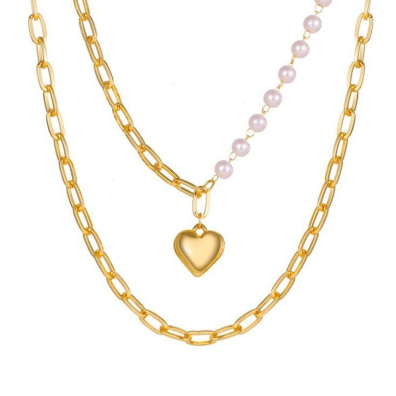 Wholesale Double Layer Pearl Heart Necklaces ACC-NE-LanXiu001