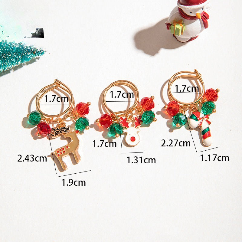 Wholesale 3pcs/set Elk Cane Christmas Cute Bell Animal Pendant Ring Set ACC-RS-YongGe016