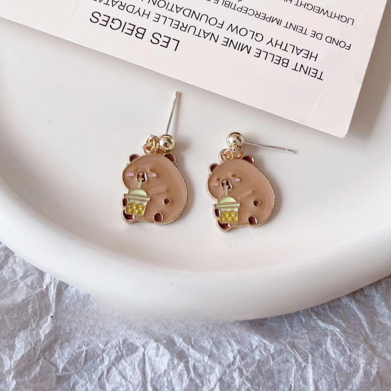 Wholesale Cute Cartoon Animal Puffer Metal Earrings ACC-ES-Yijia006