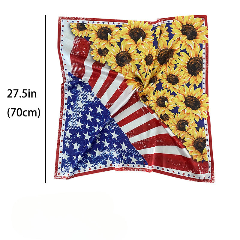 Wholesale American Independence Day Sunflower Polyester Square Scarf Silk Scarf ACC-SS-HY006