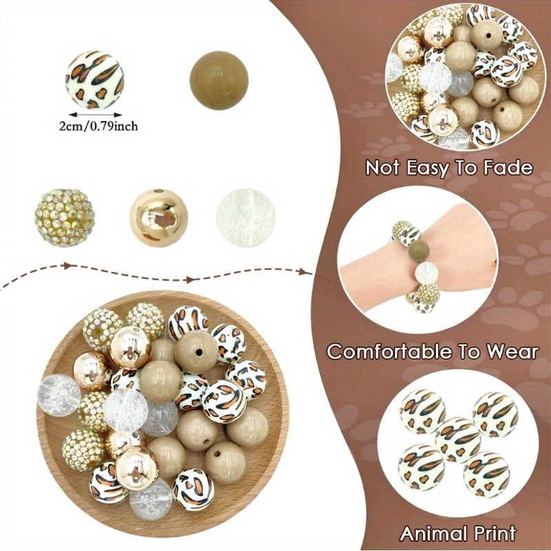 24pcs Bubblegum Beads Chunky Bead 20mm Mix, Brown Cow Chunky Beads, Pink Cow Beads, DIY Pens, DIY Lanyards, DIY Keychains, Jewelry Beads