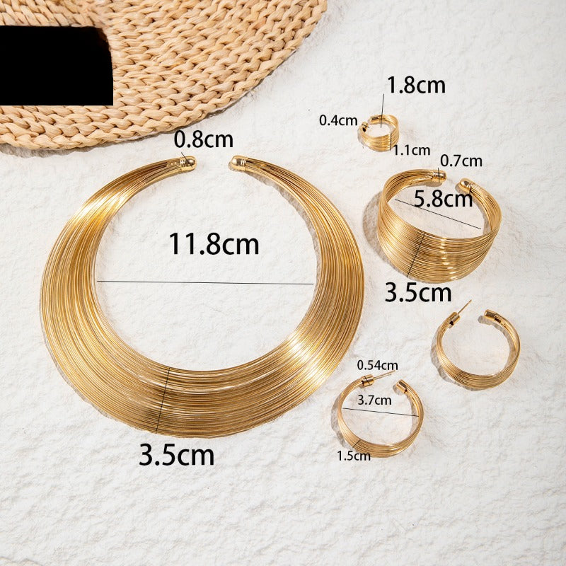 Wholesale Exaggerated Ring Multi-layer Open Collar Necklaces Rings Earrings Bracelet Set ACC-BT-YongGe008