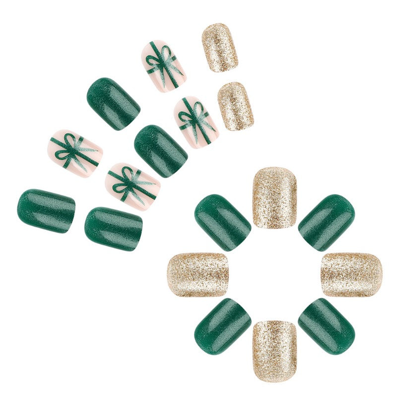 Wholesale 24 Pieces/box Christmas Green Gold Powder Nails Kits Nail Stickers ACC-NS-MiKe017