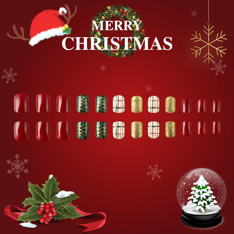 Wholesale 24 Pieces/box Christmas Short Shiny Stripe Nails Kits Nail Stickers ACC-NS-MiKe018