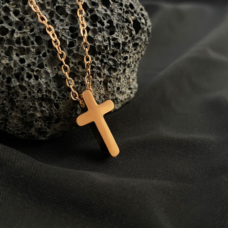 Wholesale Titanium Steel Plated 18K Real Gold Cross Necklace ACC-NE-YuXun002