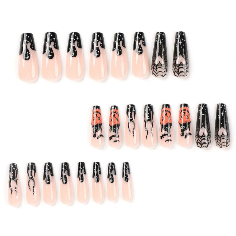 Wholesale 24 Pieces/box Halloween Pumpkin Bat Press-on Nails Kits Nail Stickers ACC-NS-LeFan120