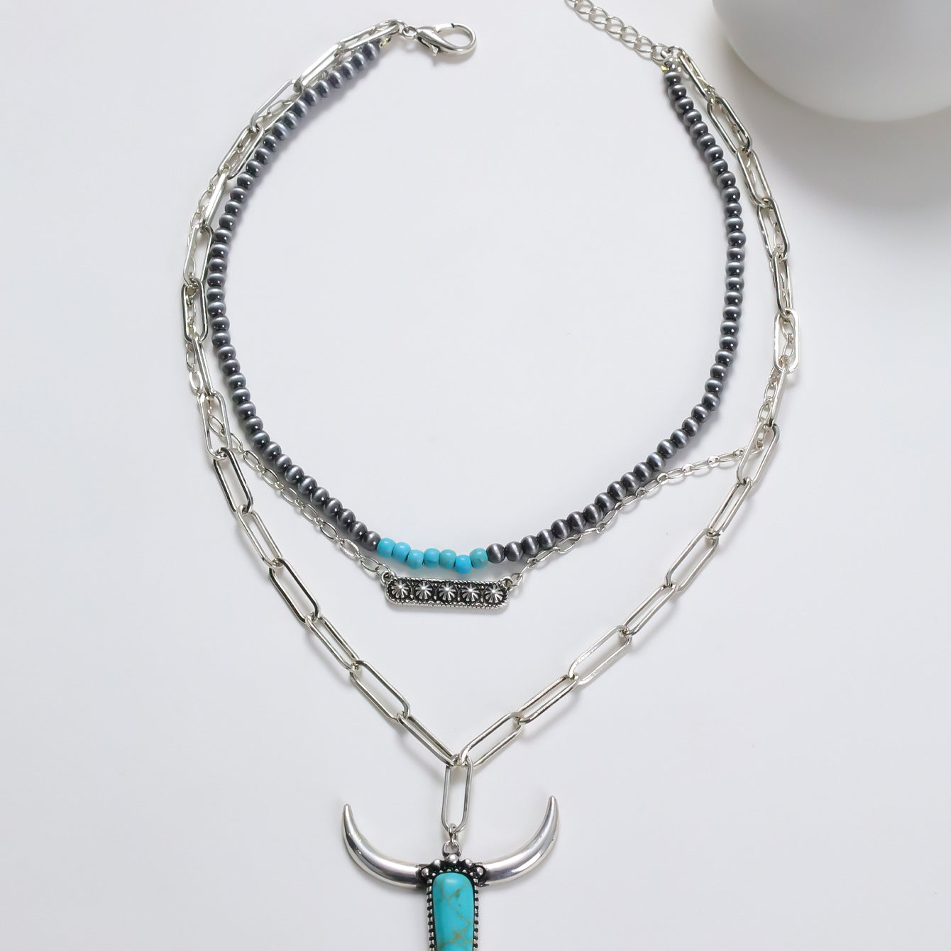 Wholesale Western Style Turquoise Bull Head Multi-layer Necklace ACC-NE-Xilu004