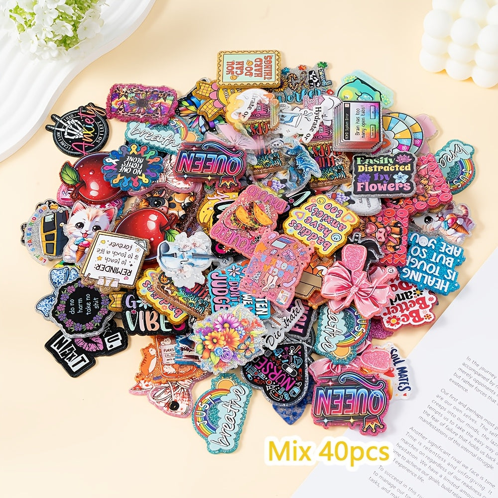 20pcs/40pcs Random Mix No Hole Glitter Resin Acrylic Flat Back Charm for DIY for Badge Reels