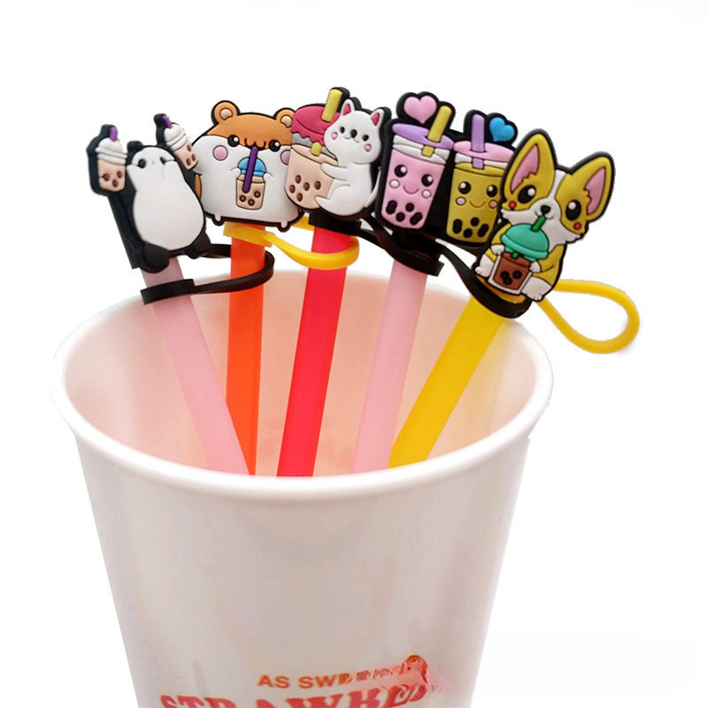 Wholesale 10PCS 7-8mm Cartoon Beverage Silicone Straw Tube Cap