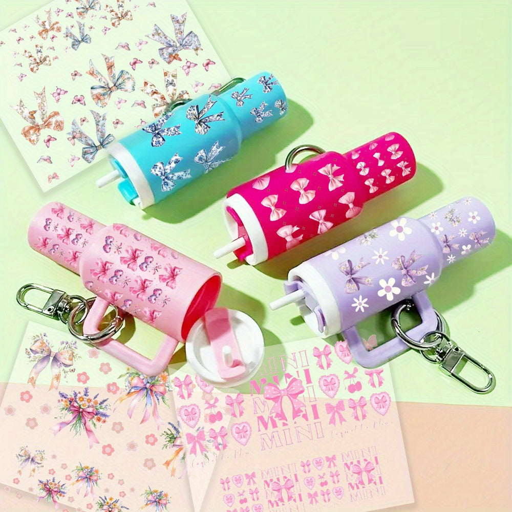 16pcs Bow Theme UV DTF Wraps Rub on Transfer Stickers for Mini Tumbler Cup Keychains Accessories DIY Gift Cup Sticker Gift