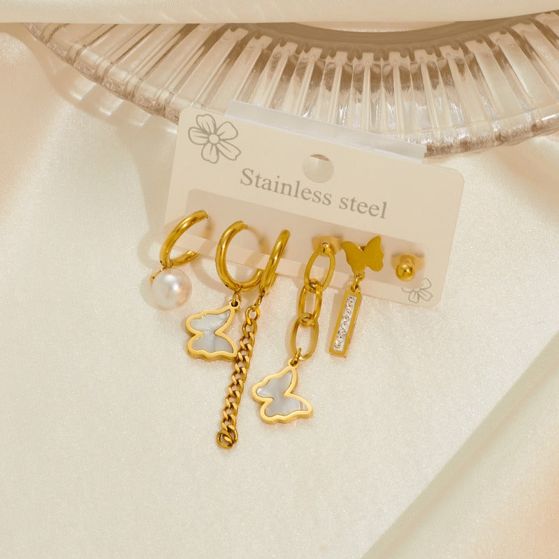 Wholesale Star Moon Flower Titanium Steel Earrings Set ACC-ES-BangJie004