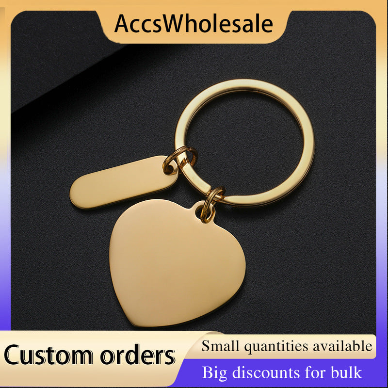 Custom Keychain with Laser Engraved Text or Logo - Multi-color Heart-shaped Small Strip Engraved Metal Keychain