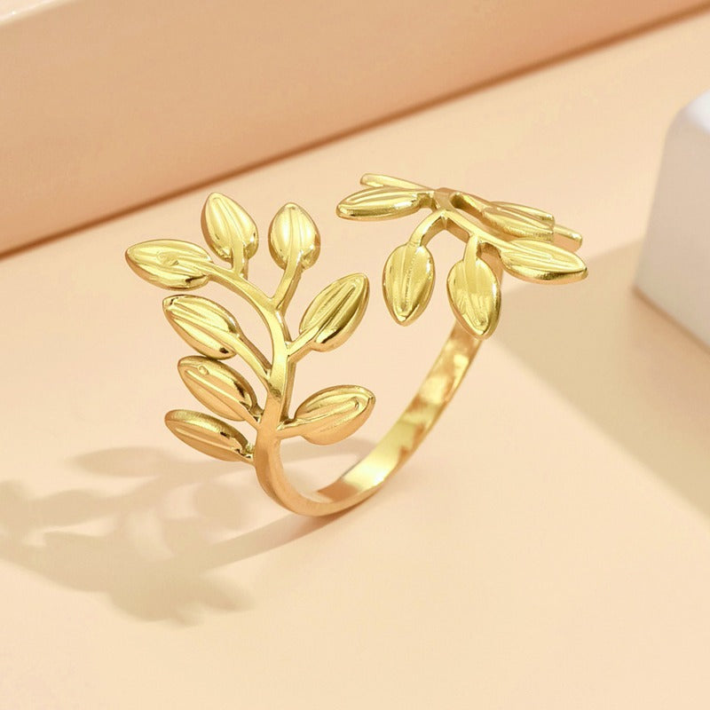 Wholesale Gold Plated Leaf Adjustable Stainless Steel Rings ACC-RS-MiYi001