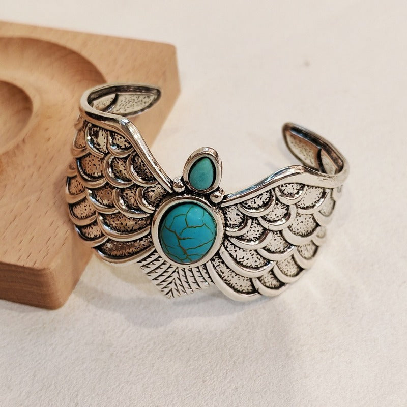 Wholesale Ethnic Style Old Silver Inlaid Turquoise Bracelet ACC-BT-JunJie026