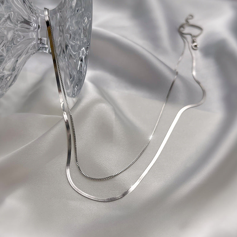 Wholesale Titanium Steel Non-fading Snake Bone Chain Double Layer Stacking Necklaces ACC-NE-Meihun003