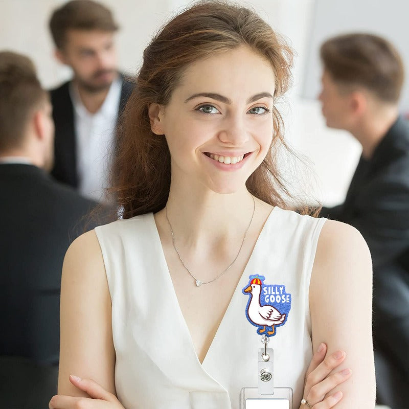 Wholesale Acrylic Cute Big Goose Retractable Rotating Badge Keychain ACC-KC-QiDing012