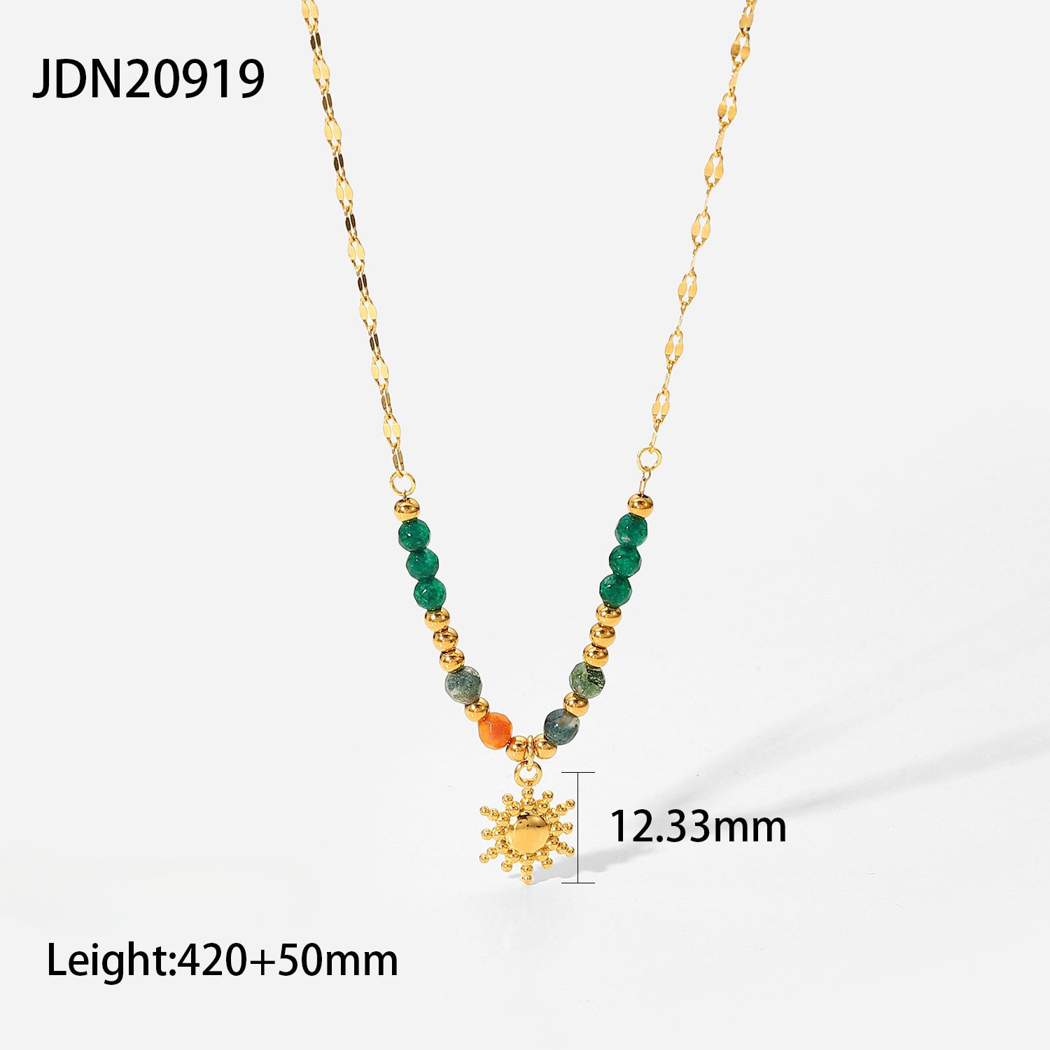 Wholesale Natural Stone Vintage Style 18K Gold Stainless Steel Sun Pendant Necklace ACC-NE-WanXing002