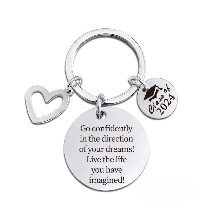 Wholesale 2024 Graduation Season Gift Love Pendant Round Plate Stainless Steel Keychain ACC-KC-Ganggu009