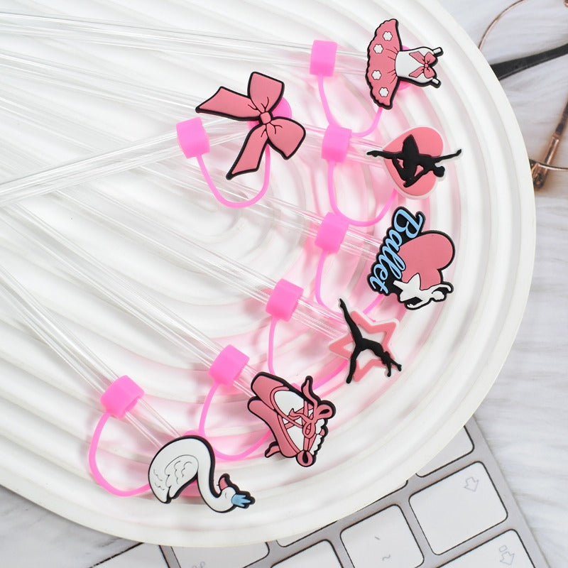 Wholesale Random 100pcs Ballet Swan Series 10mm PVC Soft Straw Tube Cap ACC-SCR-RYY135