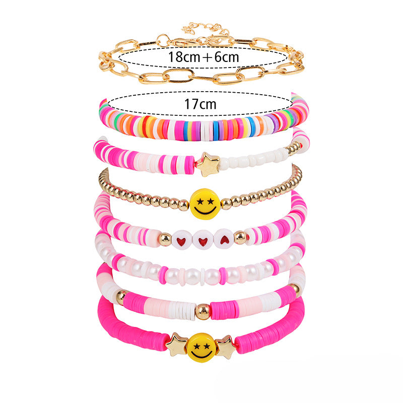 Wholesale Retro Multi-layer Elastic Wire Soft Clay Love Smile Bracelet Set ACC-BT-Zhey001