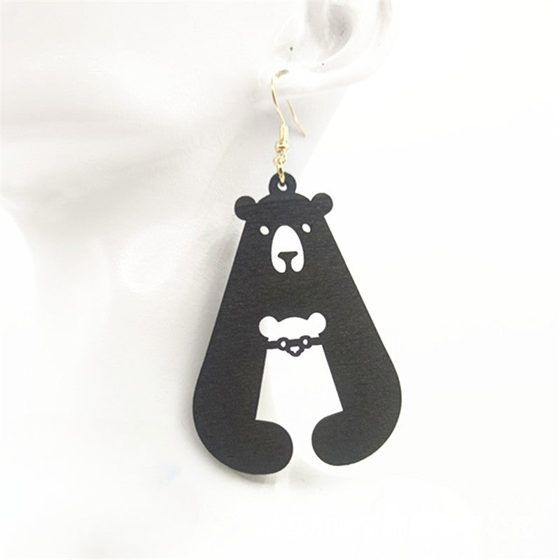 Wholesale Cute Cartoon Fun Bear Hug Earrings Wood Hollow Earrings ACC-ES-Yinx008