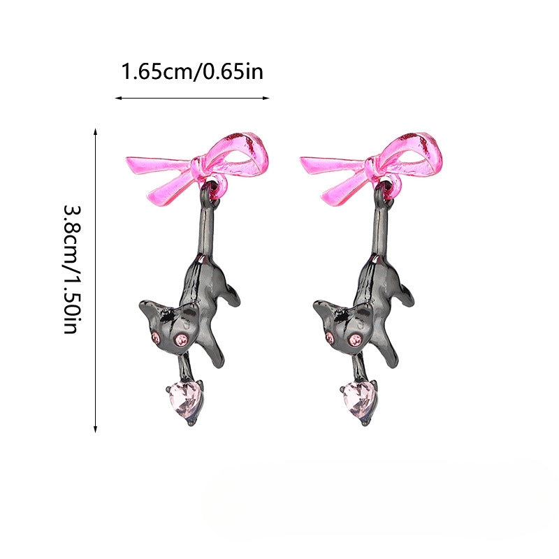 Wholesale Black Cat Pink Bow Earrings Heart Earrings ACC-ES-RuLong014