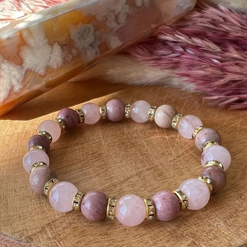 Wholesale Natural Pink Crystal Natural Red Wood Grain Bracelet ACC-BT-XiaoDu009