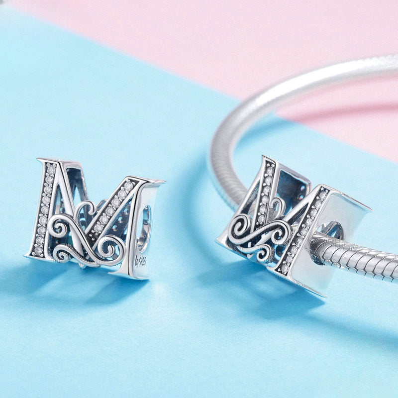 Wholesale 26 Letters DIY Beaded Bracelet Accessories Inlaid with Zircon Sterling Silver Beads Charms ACC-CHS-YinZhiyun001