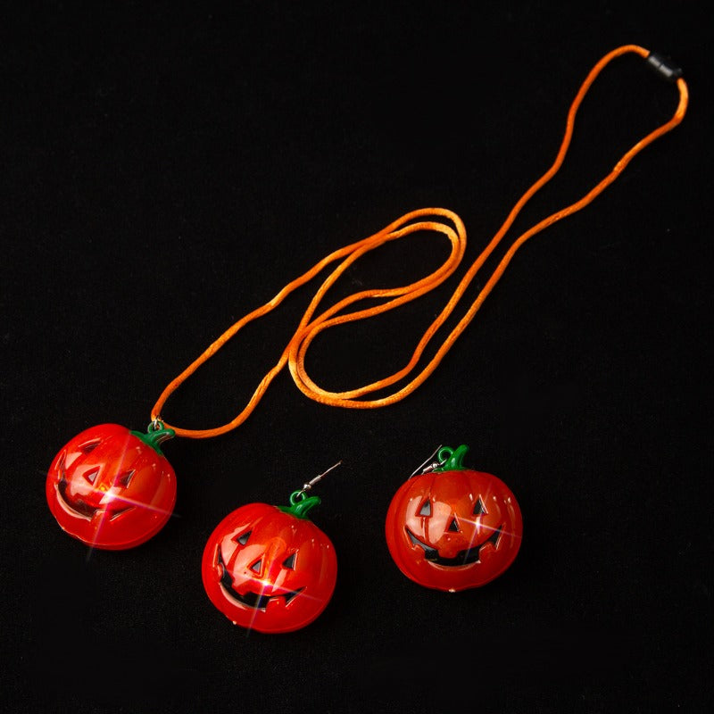 Wholesale Halloween Pumpkin Ghost Cat Glowing Necklaces Earrings  ACC-NE-ChuanSha002