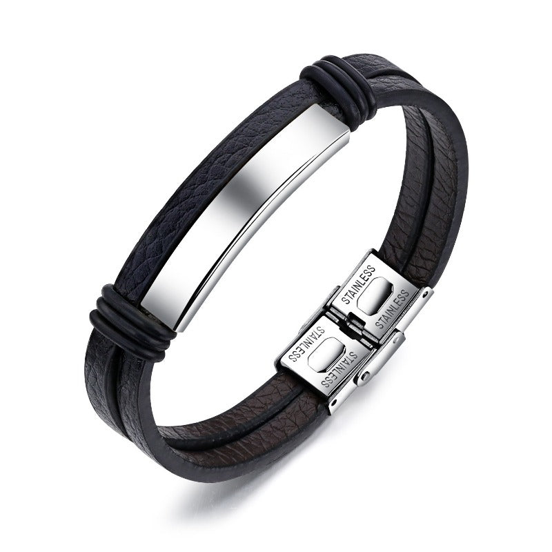 Wholesale Fashion Black Stainless Steel Men's Leather Bracelets ACC-BT-OPK005