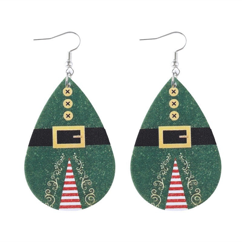 Wholesale Christmas Santa Claus Belt Green Water Drop Pendant Earrings ACC-ES-ChuLian134