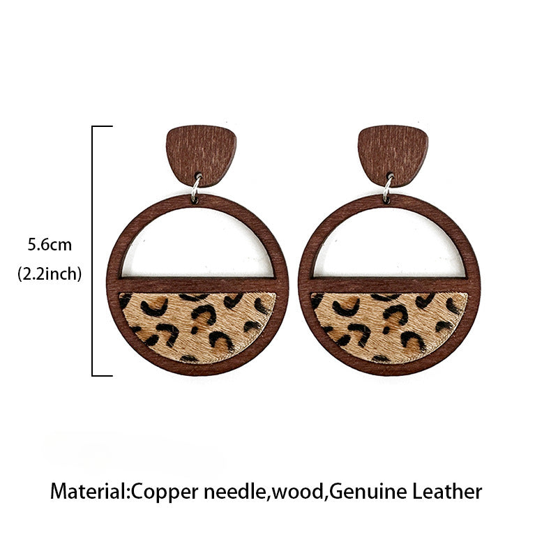 Wholesale Western Geometric Stitching Hollow Inlay Leopard Leather Earrings  ACC-ES-XinChuan052