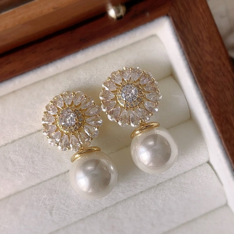 Wholesale Diamond Zirconia Pearl Earrings  ACC-ES-ZhiLing010