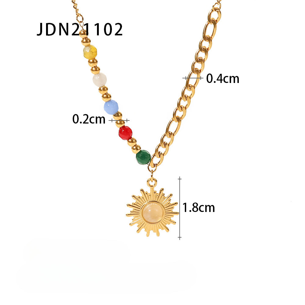 Wholesale 18K Gold Natural Stone Cat's Eye Sun Pendant Colored Stone Necklace Stainless Steel Necklace ACC-NE-JieDing005