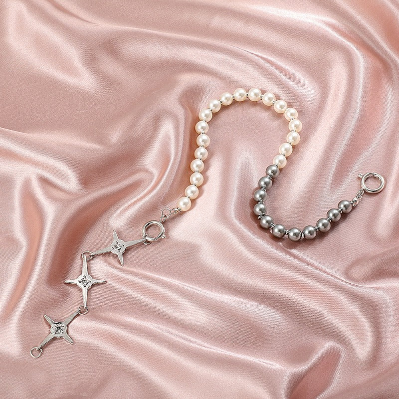 Wholesale Exaggerated Gray and White Beads Cross Clavicle Necklace ACC-NE-DQ004