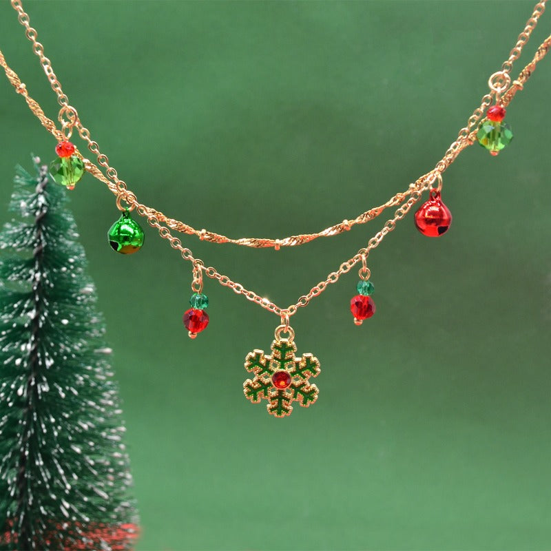 Wholesale 2pcs Christmas Multi-layer Bell Snowflake Necklaces ACC-NE-TuCai001