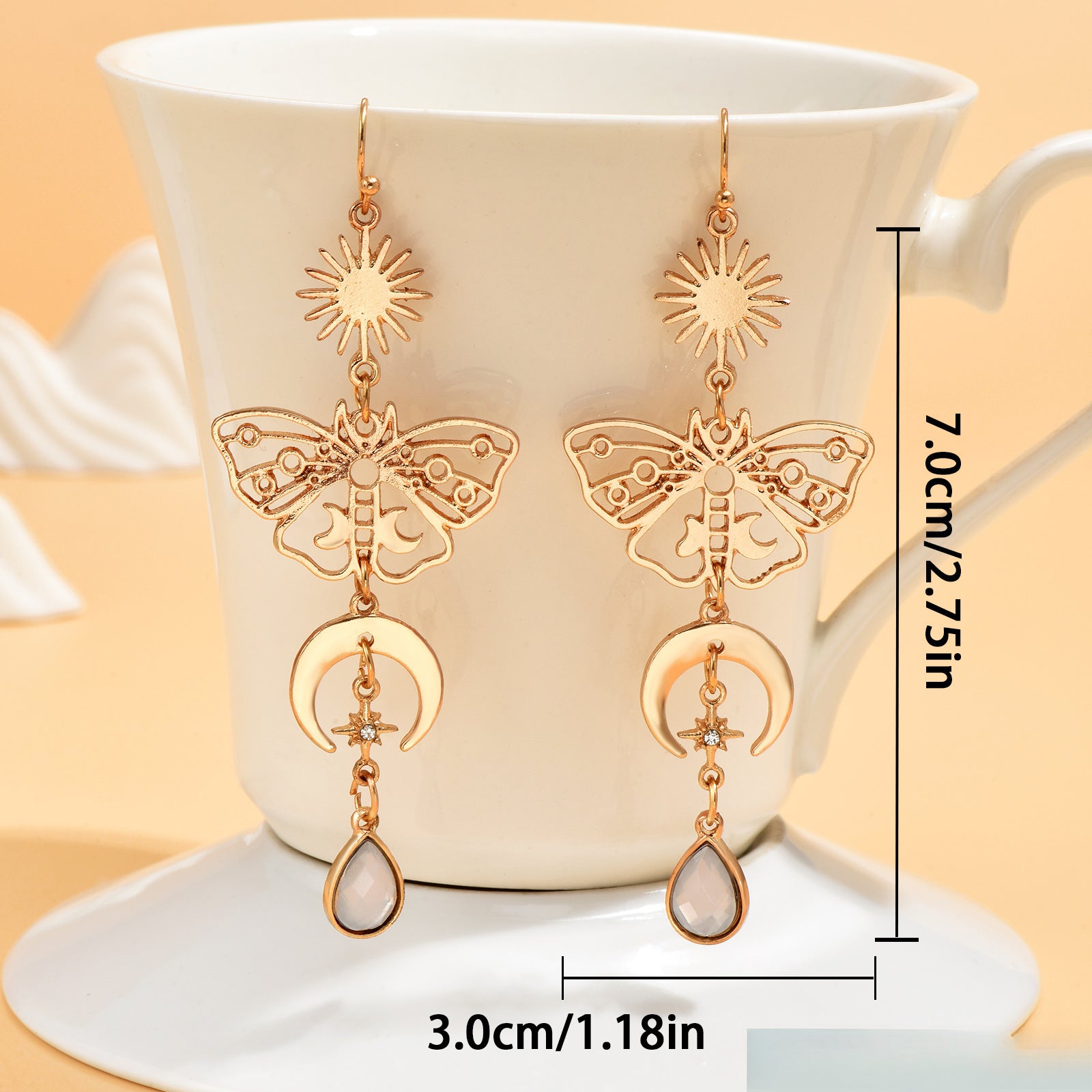 Wholesale Vintage Bohemian Moon Star Sun Gemstone Pendant Alloy Earrings ACC-ES-MingC008
