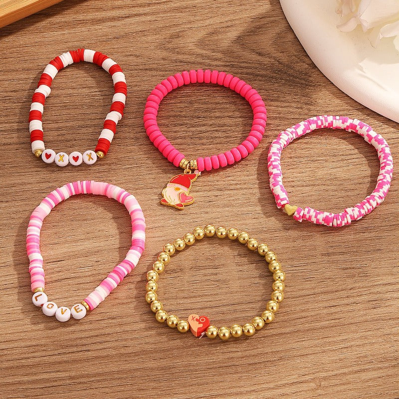 Wholesale Valentine's Day Bracelet Multi-layered Pink Heart Pendant Bracelet ACC-BT-HanSJ001