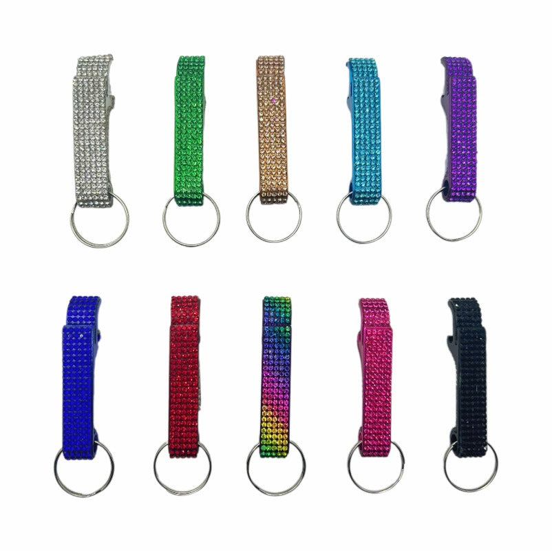 Wholesale 10pcs/set Colorful Rhinestone Aluminum Alloy Beer Bottle Opener Keychain ACCHW-KC-ZhiYa018