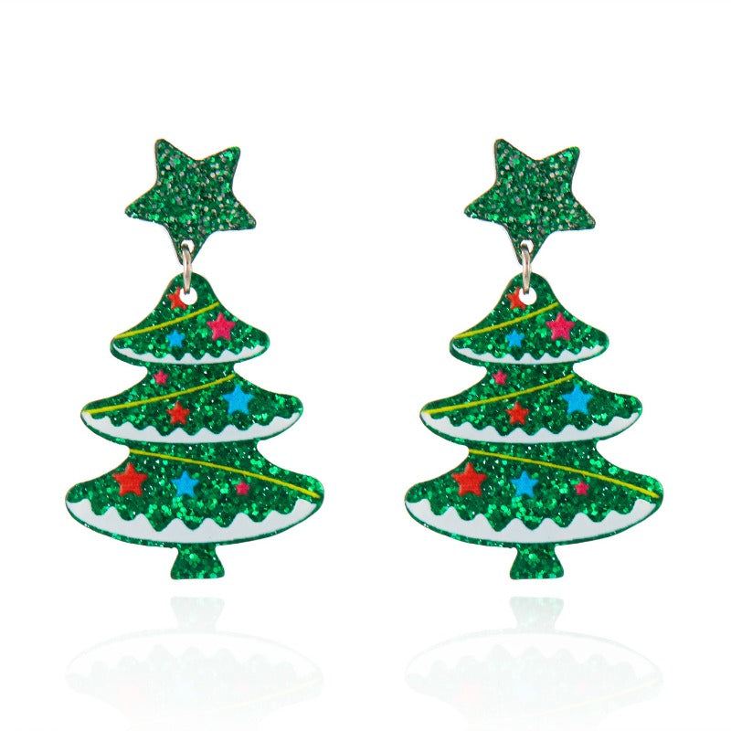 Wholesale Christmas Acrylic Printed Christmas Tree Earrings ACC-ES-YingHao004
