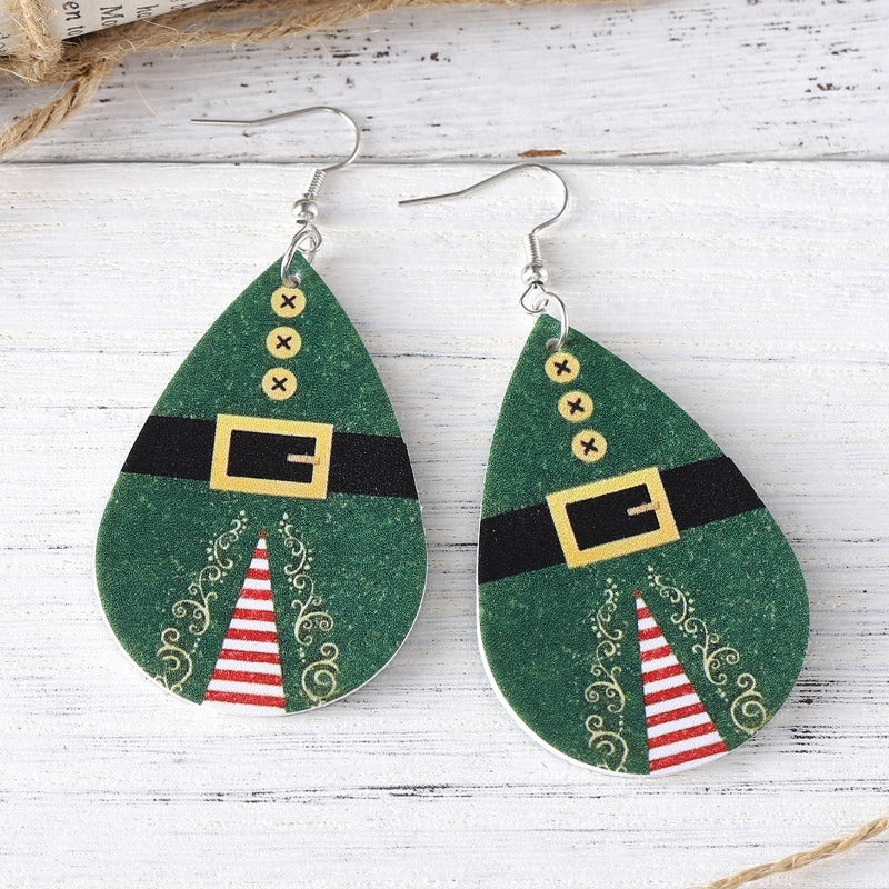 Wholesale Christmas Santa Claus Belt Green Water Drop Pendant Earrings ACC-ES-ChuLian134