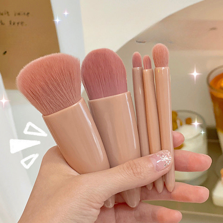Wholesale Portable 5 Pcs Makeup Brush Travel Set with Mirror Mini Powder Brush Foundation Brush Eye Shadow Brush ACC-MB-YuHeng002