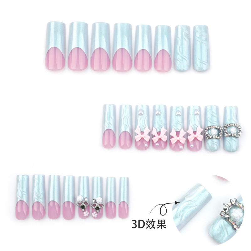 Wholesale 24 Pieces/box Pink Bow Diamond Nails Kits Nail Stickers ACC-NS-LeFan159