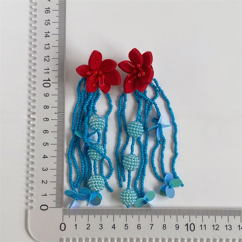 Wholesale Floral Long Tassel Resin Earrings ACC-ES-ZongMei001