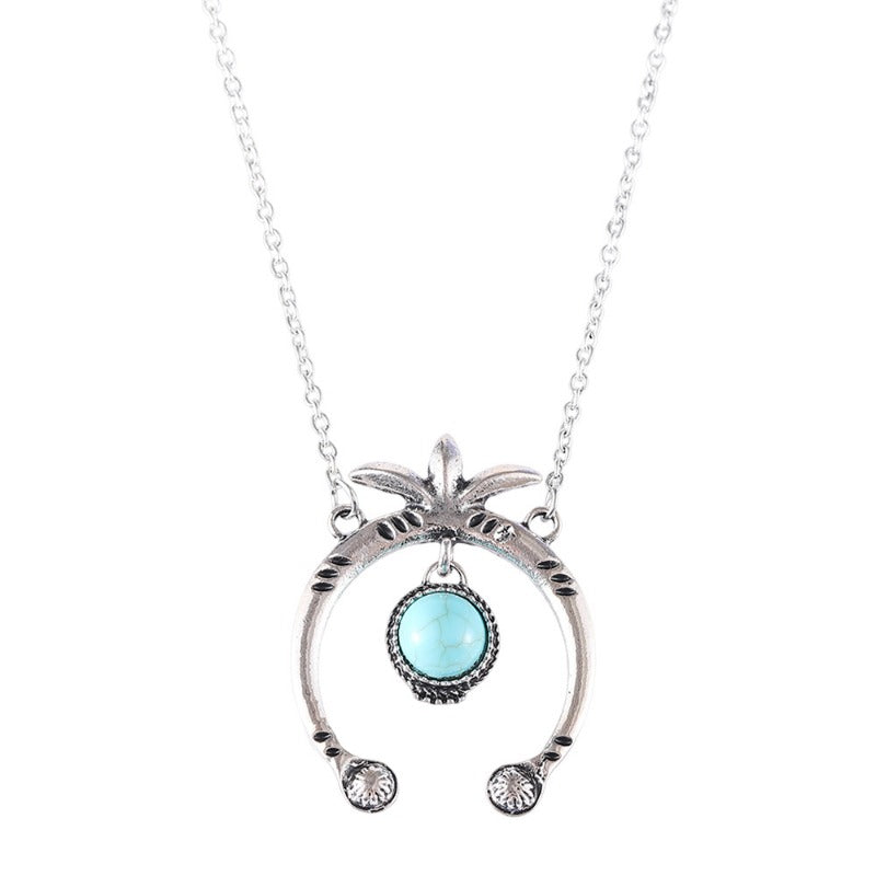 Wholesale Vintage Half Circle Alloy Stitching Turquoise Bohemian Necklace  ACC-NE-zhiyu012
