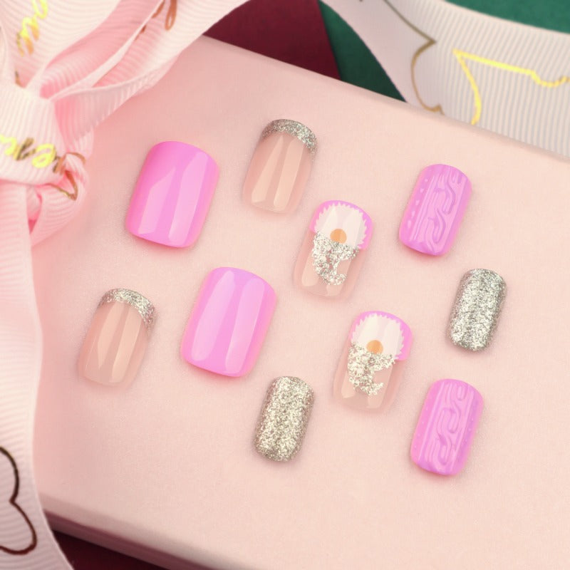 Wholesale 24 Pieces/box Pink Christmas Hat Nails Kits Nail Stickers ACC-NS-LeFan205