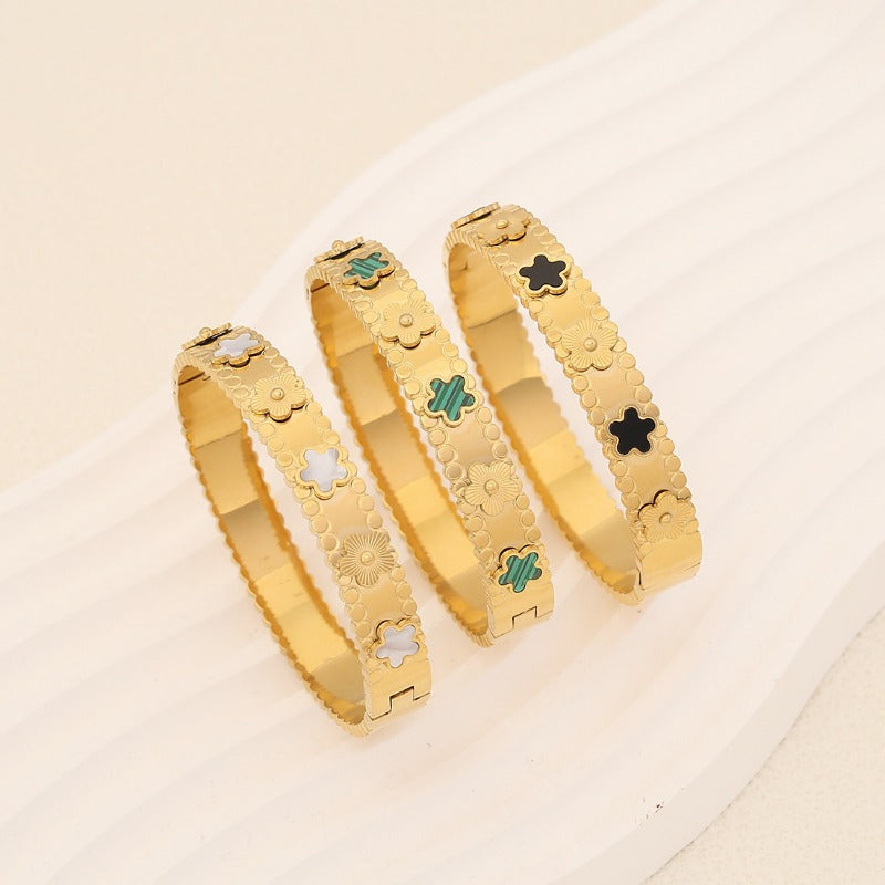 Wholesale Titanium Steel Inlaid Colorful Mother-of-Pearl 18K Gold Bracelet ACC-BT-Liyan002