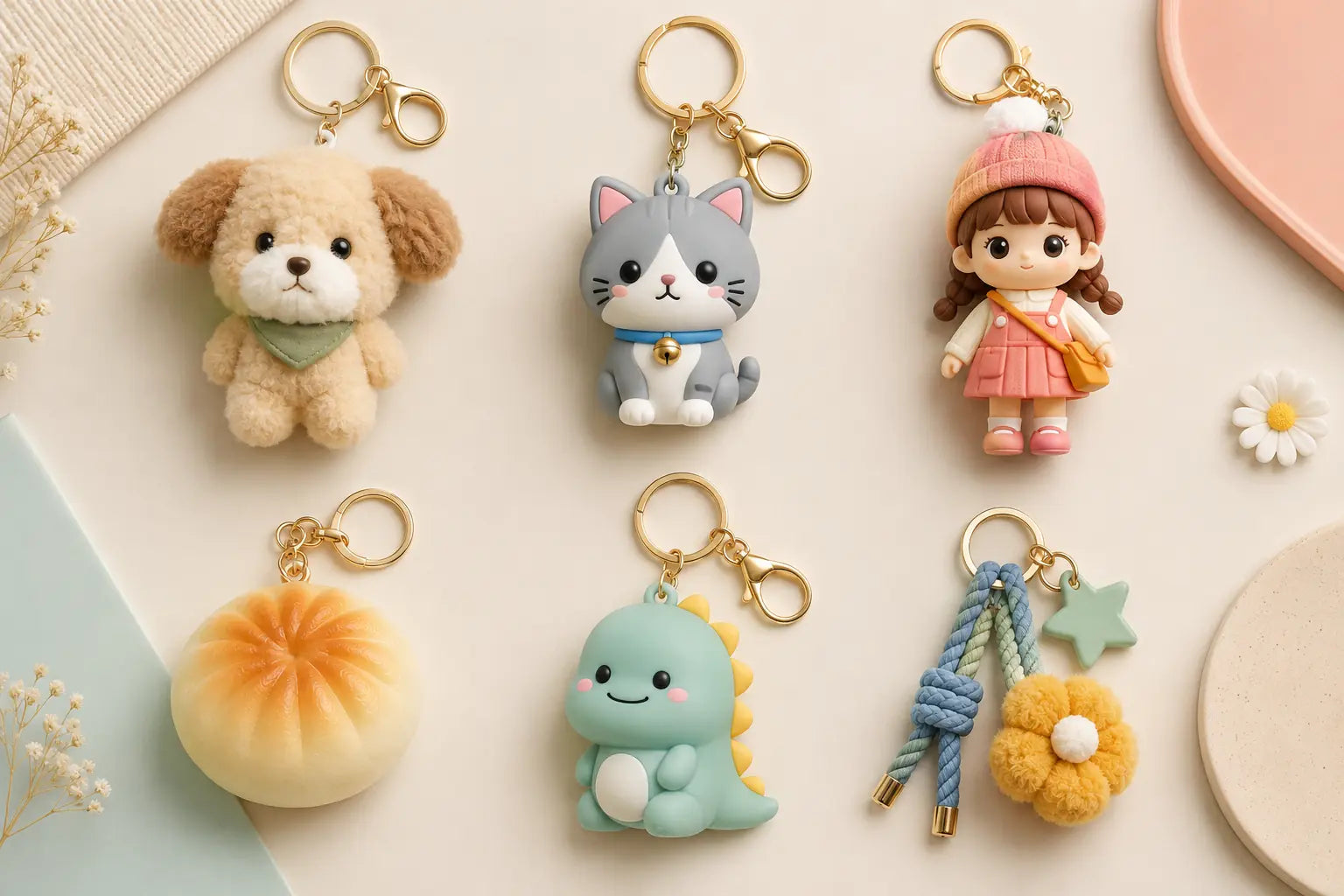 popular cartoon keychains types including plush PVC silicone and collectible bag charms