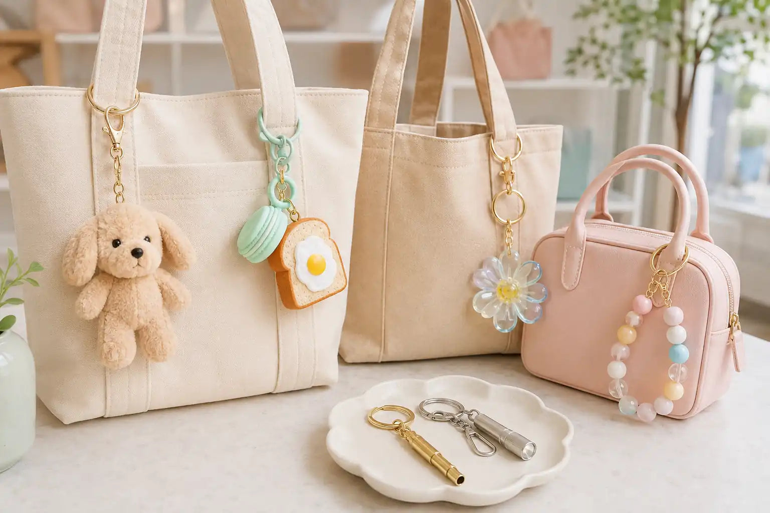 Popular Keychains for small businesses including plush bag charms and wristlet styles