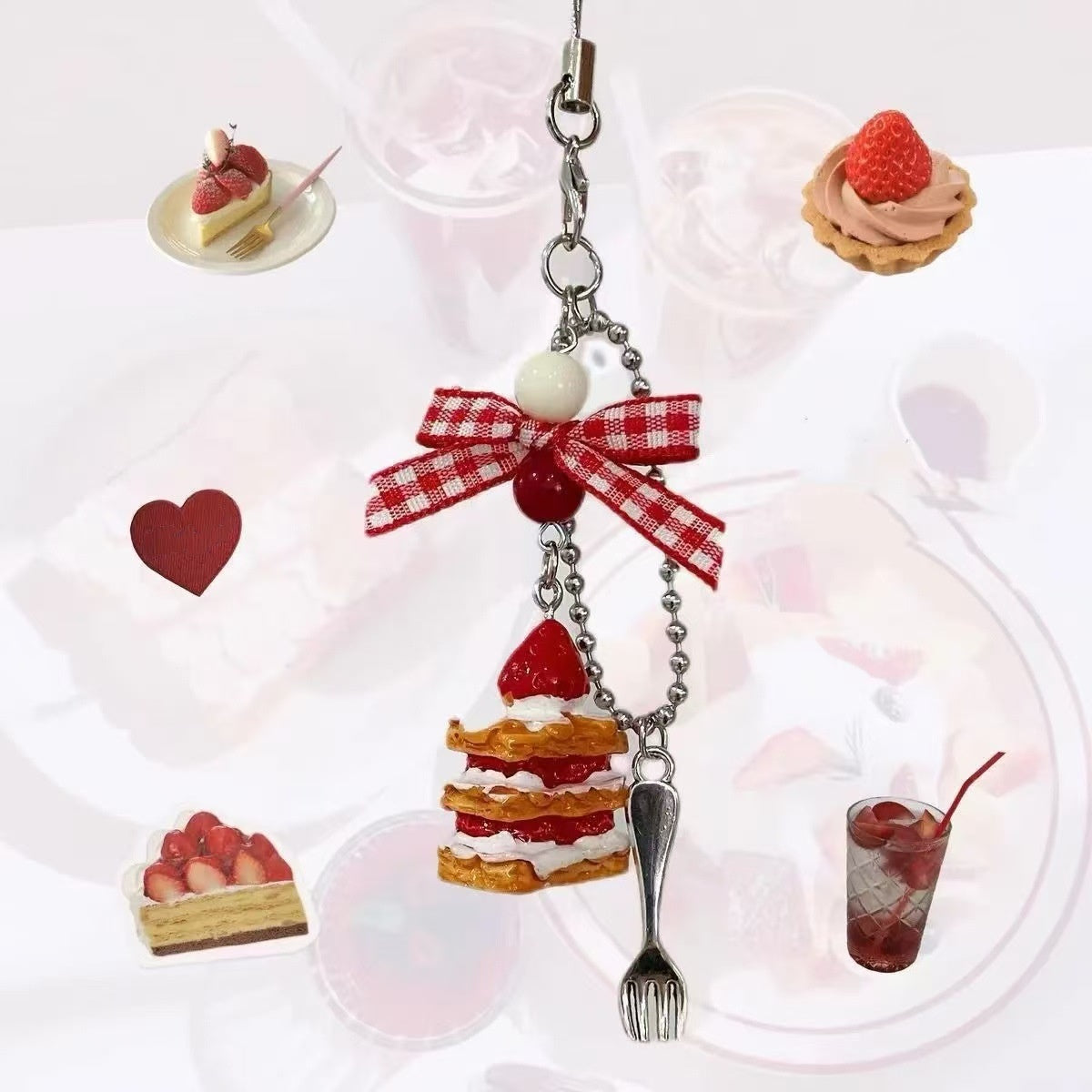 Wholesale Alloy Strawberry Napoleon Cake Bow Bag Charm for Women